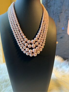 Vintage Japan 4 Strand Pink Pearl Necklace